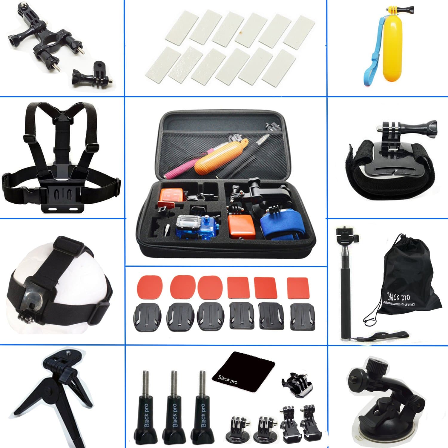Black Pro 31-in-1 Accessories Basic Travel Kit for Gopro Hero 4 Black/Silver Hd 3+ 3 2 1