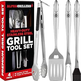 Grilling Accessories - Grilling Gifts for Men - BBQ Accessories Grill Tools Set with Spatula, Fork, Brush & Tongs - Outdoor Barbecue Utensils Gifts for Men Dad Him Boyfriend