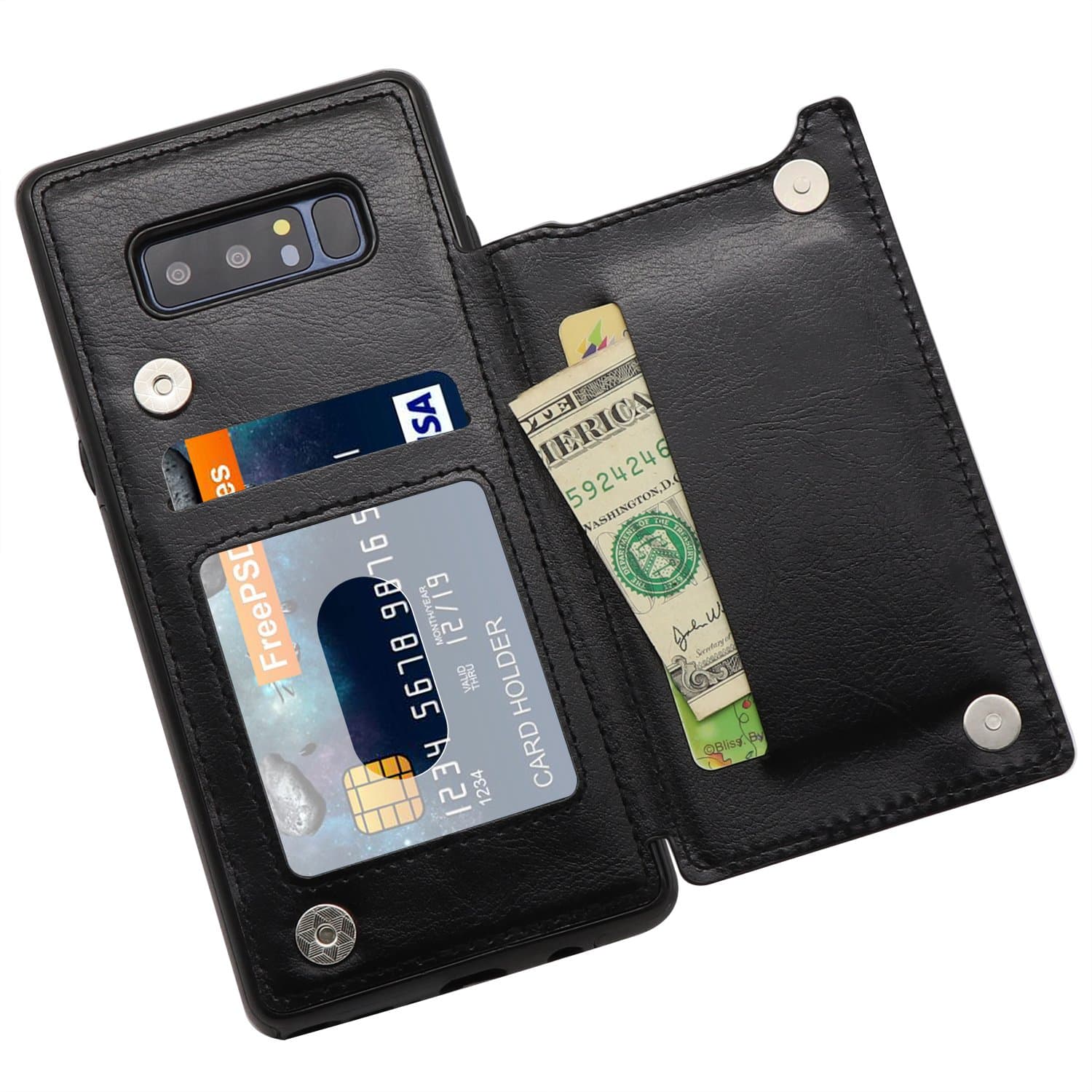 MMHUO Galaxy Note 8 Wallet Case, Premium PU Leather Galaxy Note 8 Case with Credit Card Holder Double Magnetic Buttons Flip Shockproof Protective Cover Samsung Galaxy Note 8 - Black