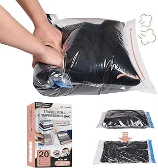 Cozy Essential 20 Travel Compression Bags, Hand Roll Up Space Saver for Luggage No Vacuum Needed, Cruise Ship (8 Large/8 Medium/4 Small)