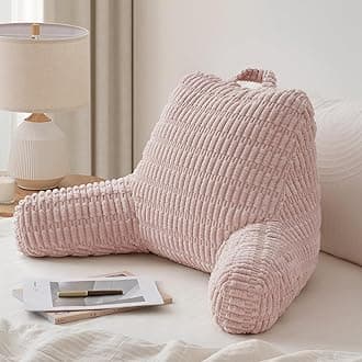 Blissful Diary Reading Pillow, Backrest Pillow with Shredded Memory Foam for Adult & Children, Designed for Bed and Couch Sitting Up, Includes Arms, Pockets and Washable Cover, Pale Pink