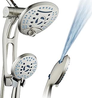 AquaCare As-Seen-On-TV High Pressure Handheld/Rain 80-mode 3-way Shower Head Combo with Adjustable Arm - Anti-clog Nozzles, Tub & Pet Power Wash, 6 ft. Stainless Steel Hose, Nickel Finish