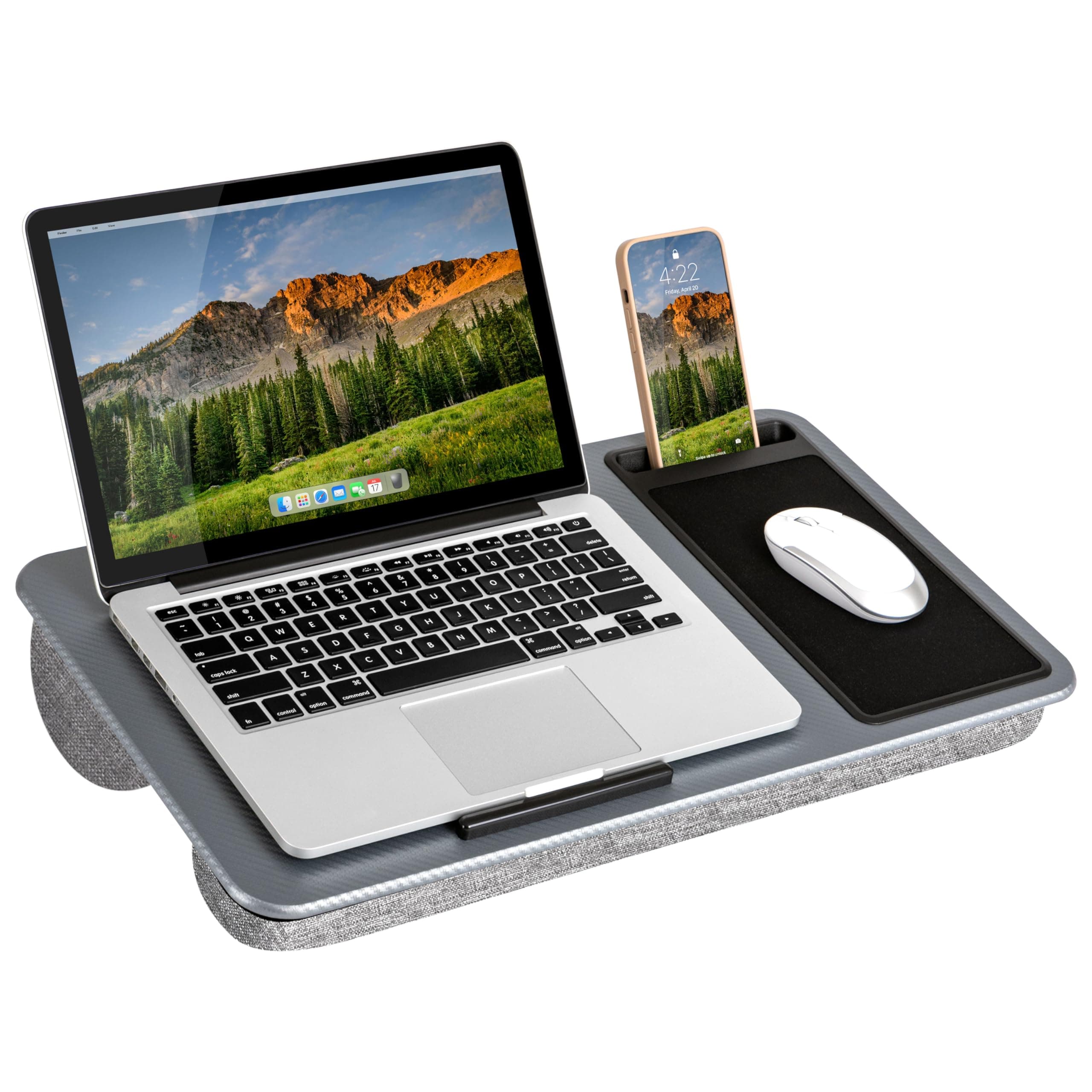 Home Office Lap Desk with Device Ledge, Mouse Pad, and Phone Holder - Silver Carbon - Fits up to 15.6 Inch Laptops - Style No. 91585