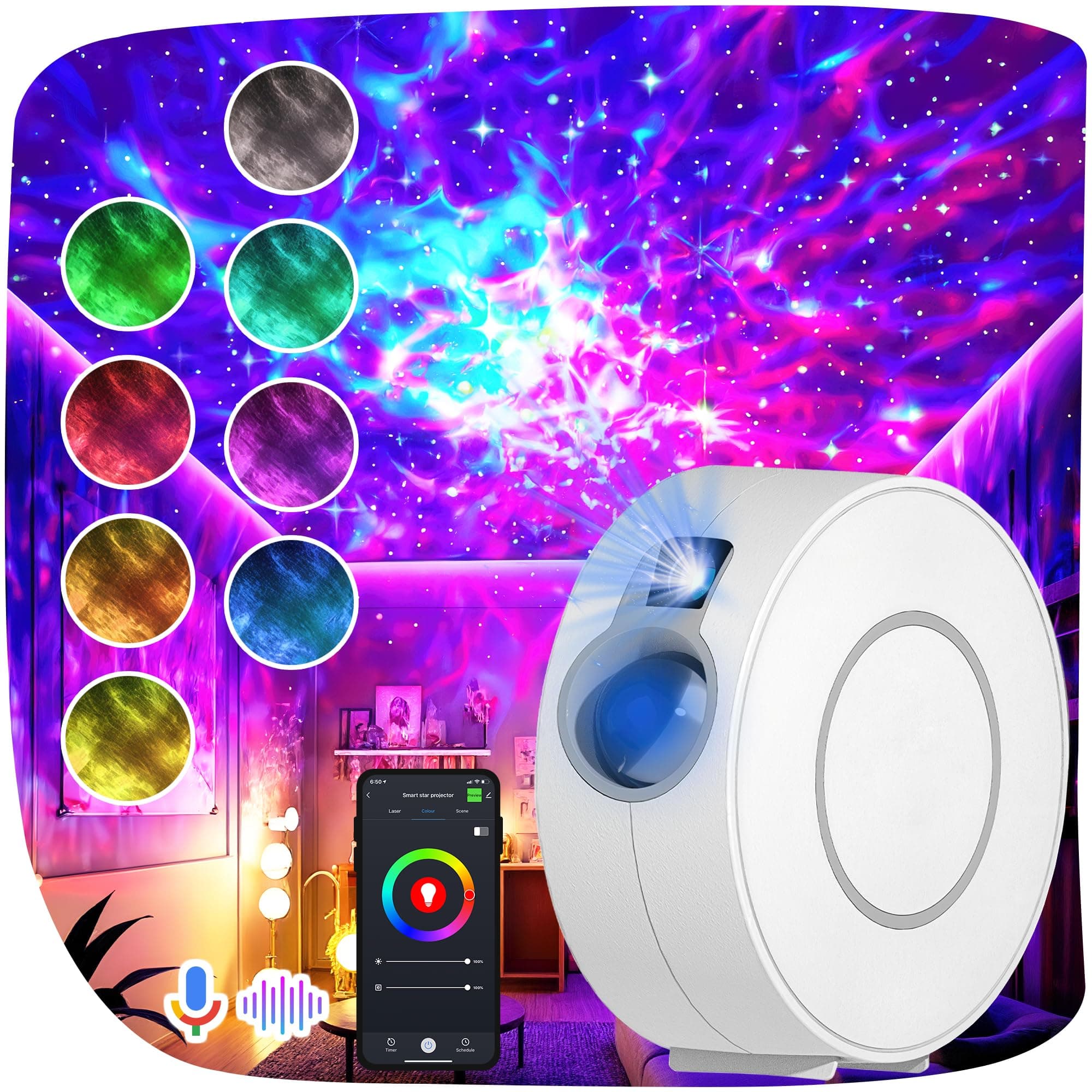 Galaxy Projector Light for Bedroom – Star Projector Night Lights with 16.7M Colors, Alexa & App Control | Space Light Projectors with Sensory Lights, Timer & Adjustable Brightness for Kids & Adults