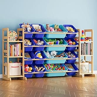 SpaceAid Toy Storage Organizer with 6 Shelves and 16 Bins, Toy Organizers Storage Bookshelf, Kids Bin Shelf Toys Box Bookcase for Bedroom Playroom Organization Room Decor, Blue and Navy Blue