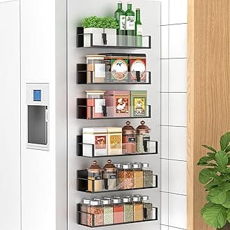 6 Pack Magnetic Spice Storage Rack Organizer for Refrigerator and Oven, Clear Fridge Organizers and Storage