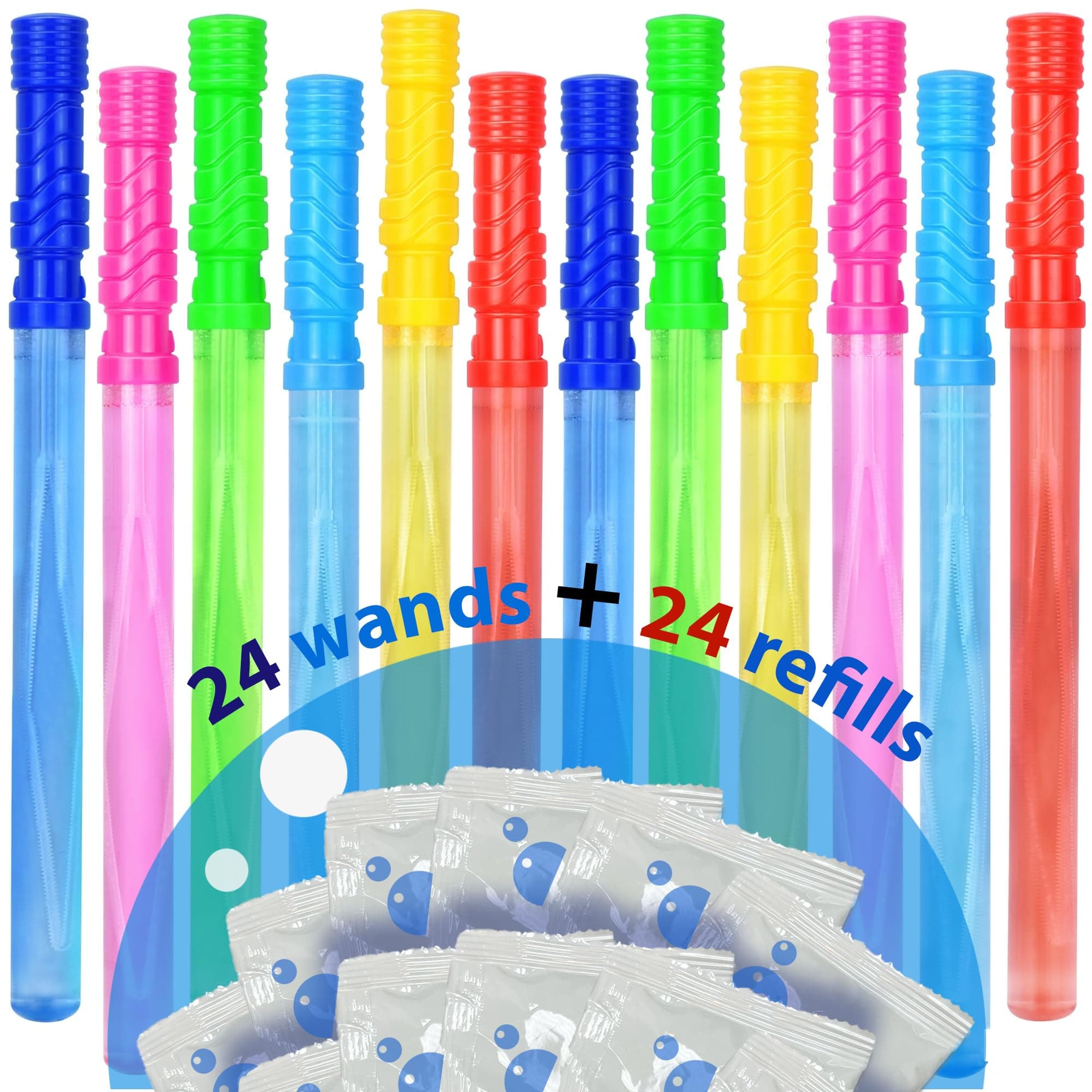 GIFTEXPRESS 24 pcs Big Bubble Wands and Solution - 14.6" Large Bubble Wands and Bubble Refills Solution for Easter, Pool, Beach, Park, Summer BBQ Party, Birthday Party Fovor Toy for Kids