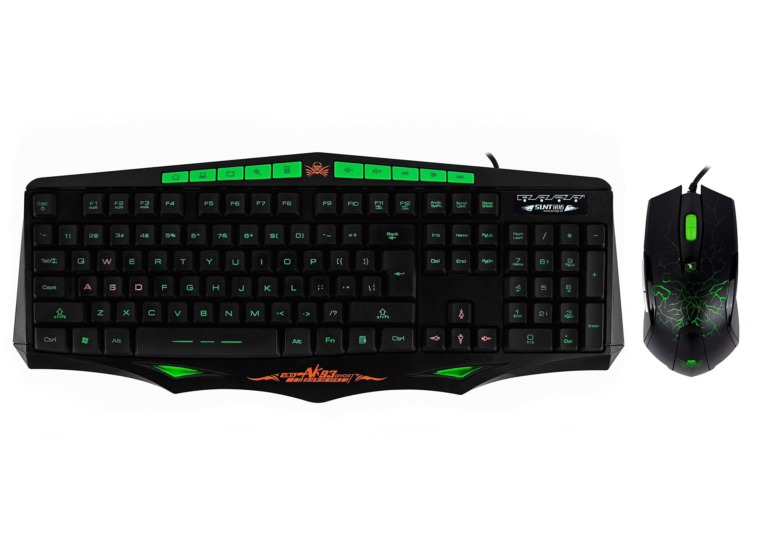 BAKTH Unique Wired Green Backlit Gaming Keyboard and Mouse Combo Bundle + Customized Large Mouse Mat