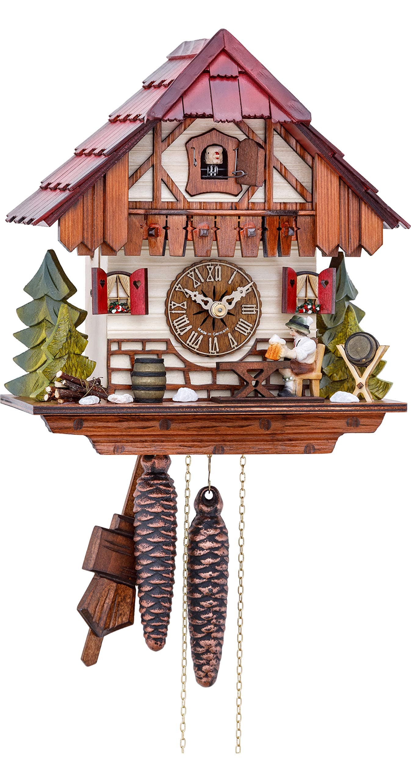 Cuckoo Clock Black Forest House with Moving Beer Drinker