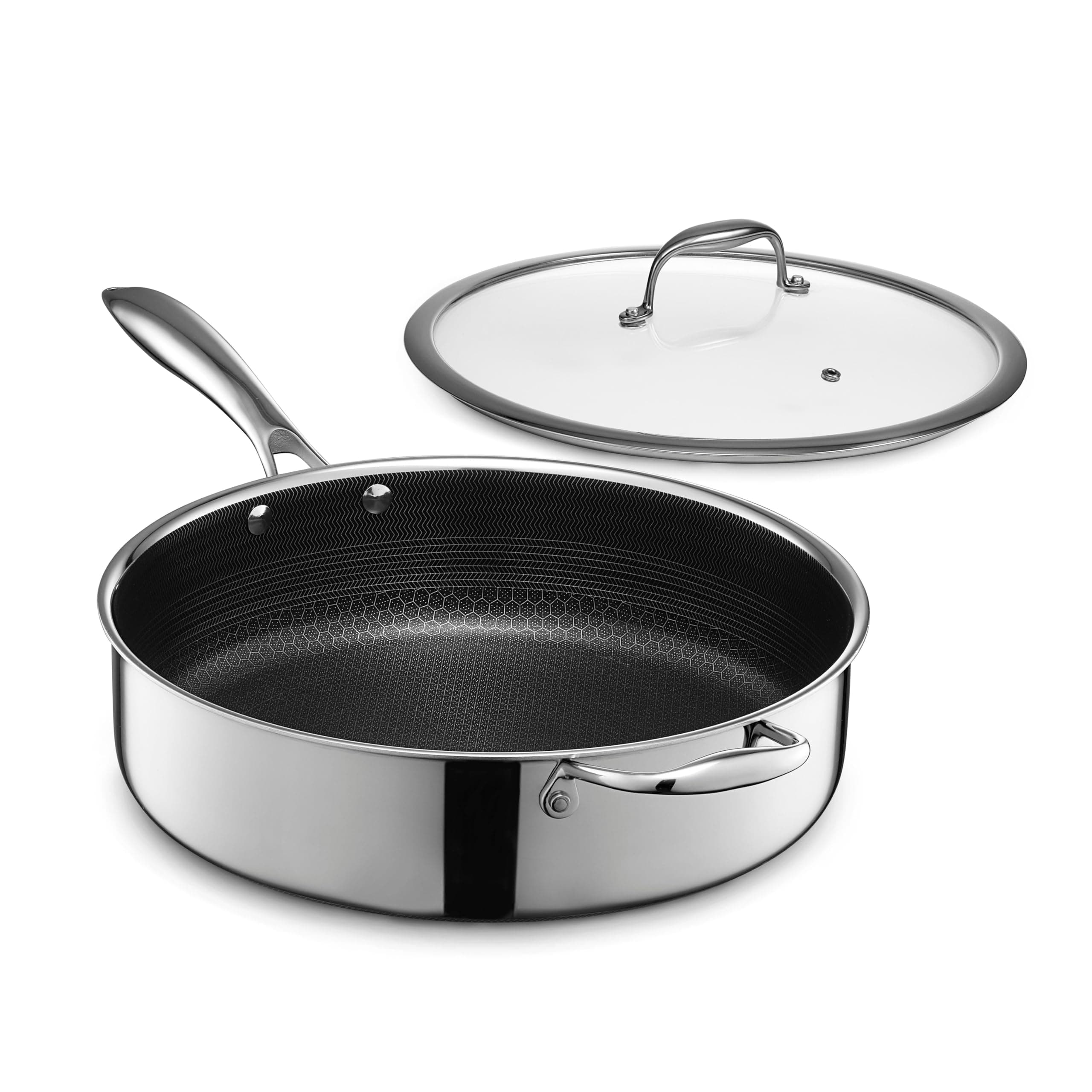 Hybrid Nonstick 5.5-Quart Deep Sauté Pan with Tempered Glass Lid, Stay-Cool Handle, Dishwasher-Friendly, Oven-Safe Up to 900°F, Induction Ready, Compatible with All Cooktops