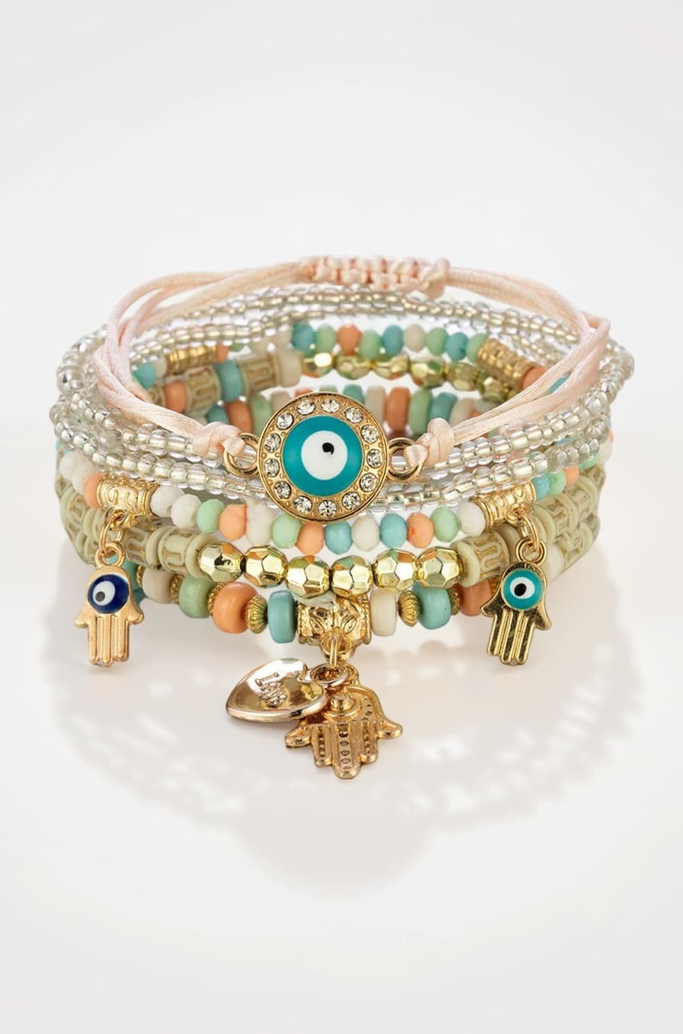 Shining Diva Fashion Bohemian Stackable Multilayer Hamsa Hand Evil Eye Lucky Protection Bracelets Multicolor Crystal Charm Beaded Bracelet for Women Girls