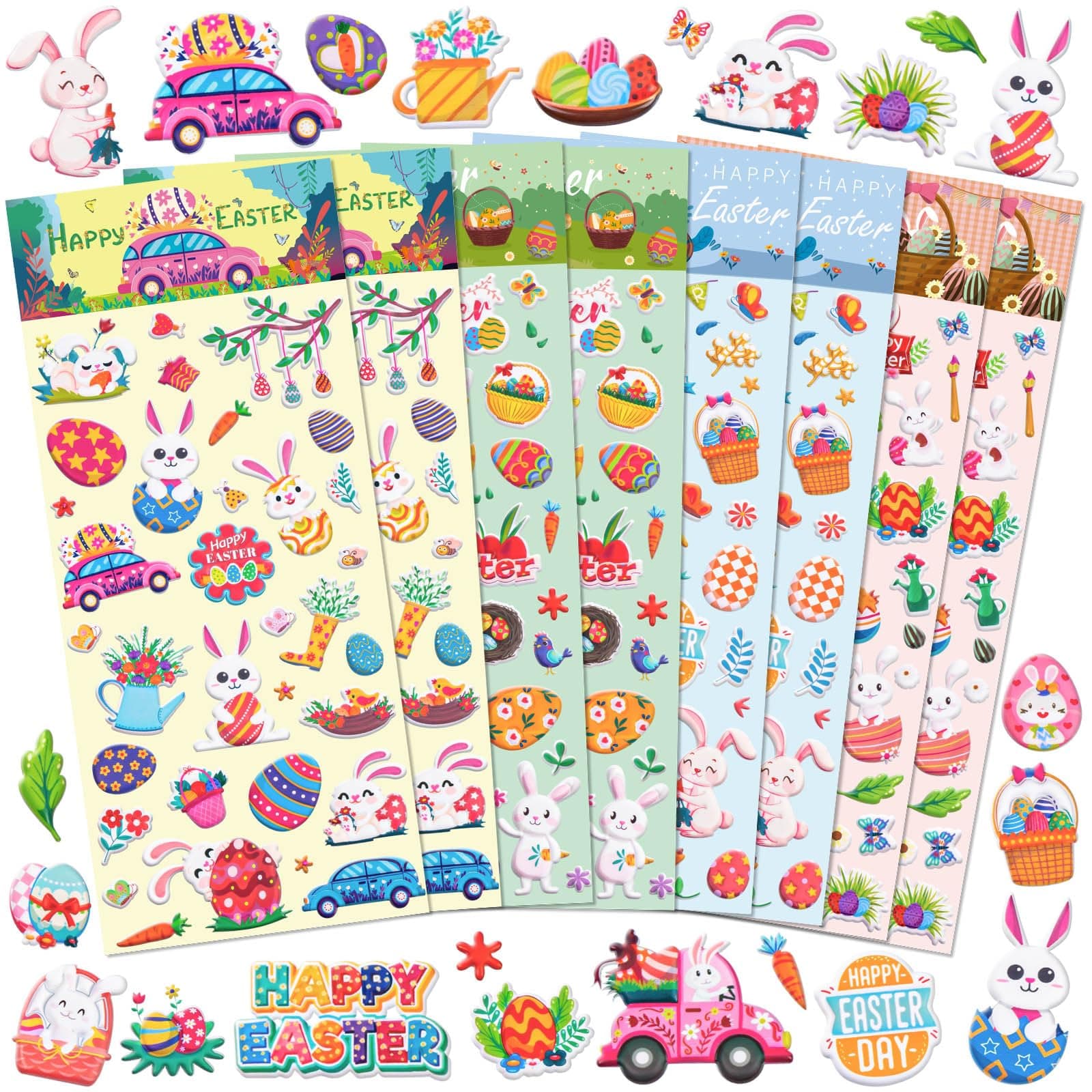 Easter Puffy Stickers for Kids, 364Pcs Cute Easter 3D Stickers for Scrapbooking DIY Phone Diary, Including Rabbit, Egg, Carrots, Chicke and More