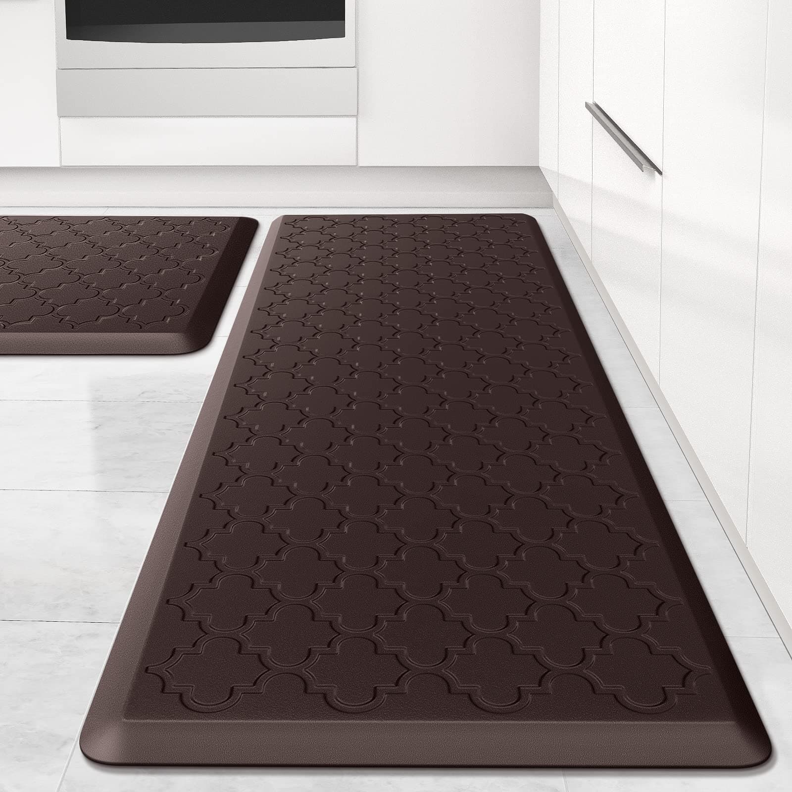 Kitchen Mat [2 PCS] Cushioned Anti-Fatigue Floor Mat, Waterproof Non-Skid Kitchen Mats and Rugs, Ergonomic Comfort Foam Kitchen Rugs, Standing Mat for Kitchen, Floor,Office, Sink, Laundry (Brown)