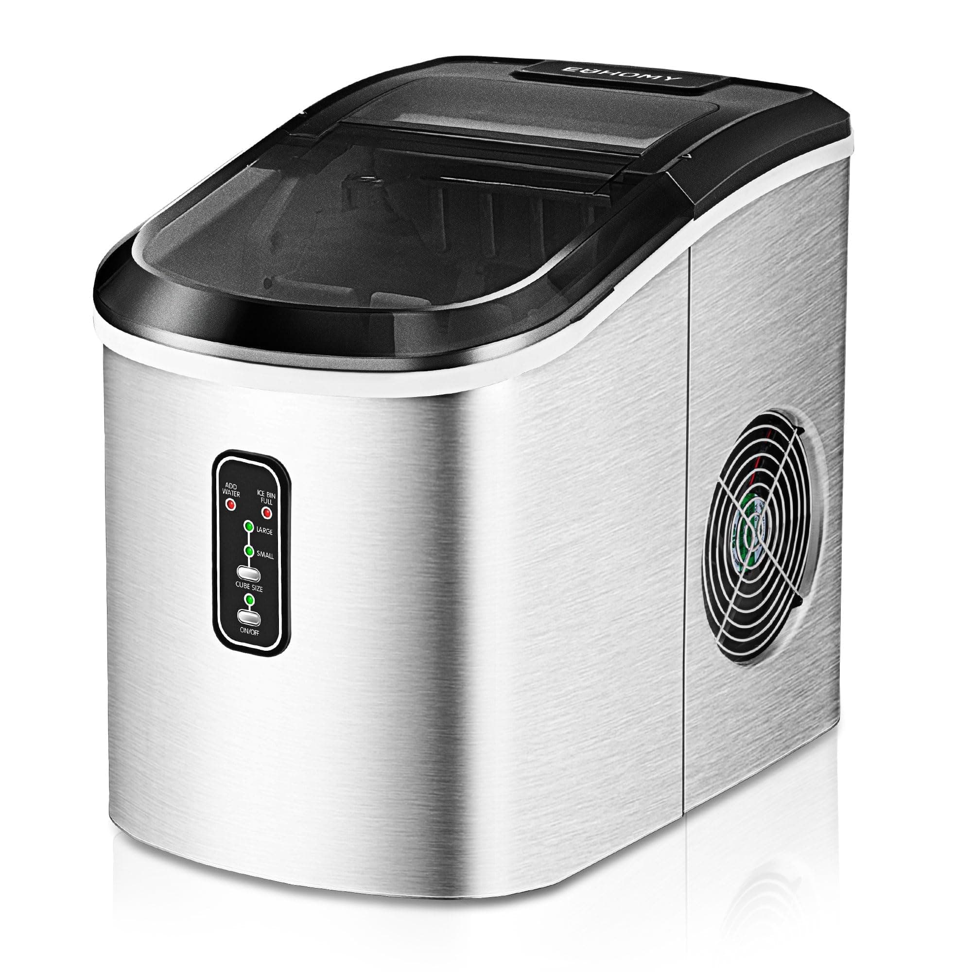Euhomy Ice Maker Machine Countertop, Makes 26 lbs Ice in 24 hrs-Ice Cubes Ready in 9 Mins, Compact&Lightweight Ice Maker with Ice Scoop and Basket. (Silver)