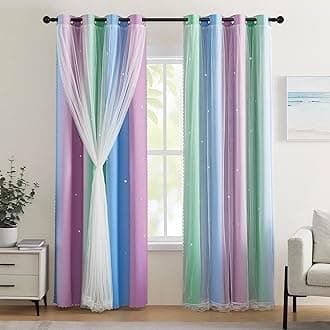 XiDi Blue Curtains for Bedroom Decor Green Curtains for Girls Kids Room Purple Unicorn Wall Decals 52X63 Inch Long 1 Panel