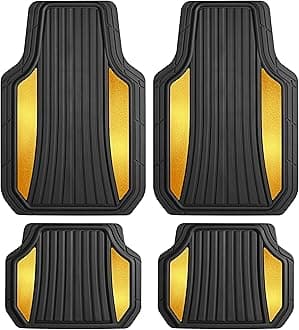 ChromeTech Car Floor Mats Full Set - Durable Rubber Floor Mats for Cars with Two Tone Accent, All Weather Interior Protection for Front and Rear with Non-Slip Backing, Black/Gold