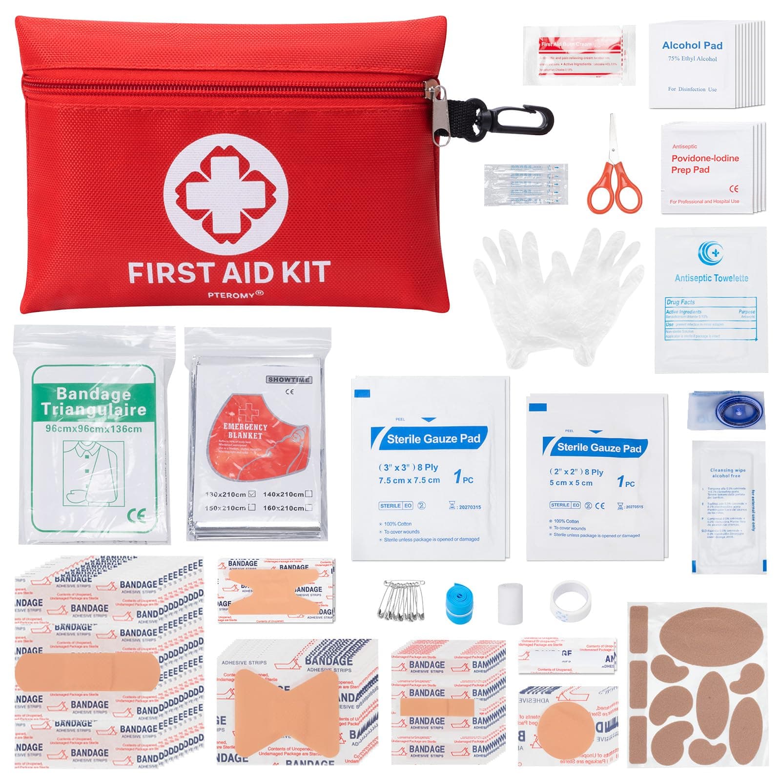 PTEROMY 150 Piece Mini First Aid Kit, Portable Small Emergency Kits Compact 1st Aid Kit for Car, Travel, Home, Camping, Outdoor, Hiking