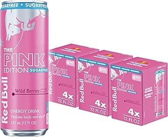 Red Bull Sugar-Free Wild Berries, Pink Edition, with 114mg Caffeine plus Taurine & B Vitamins, 12 Fl Oz, Pack of 12 Cans