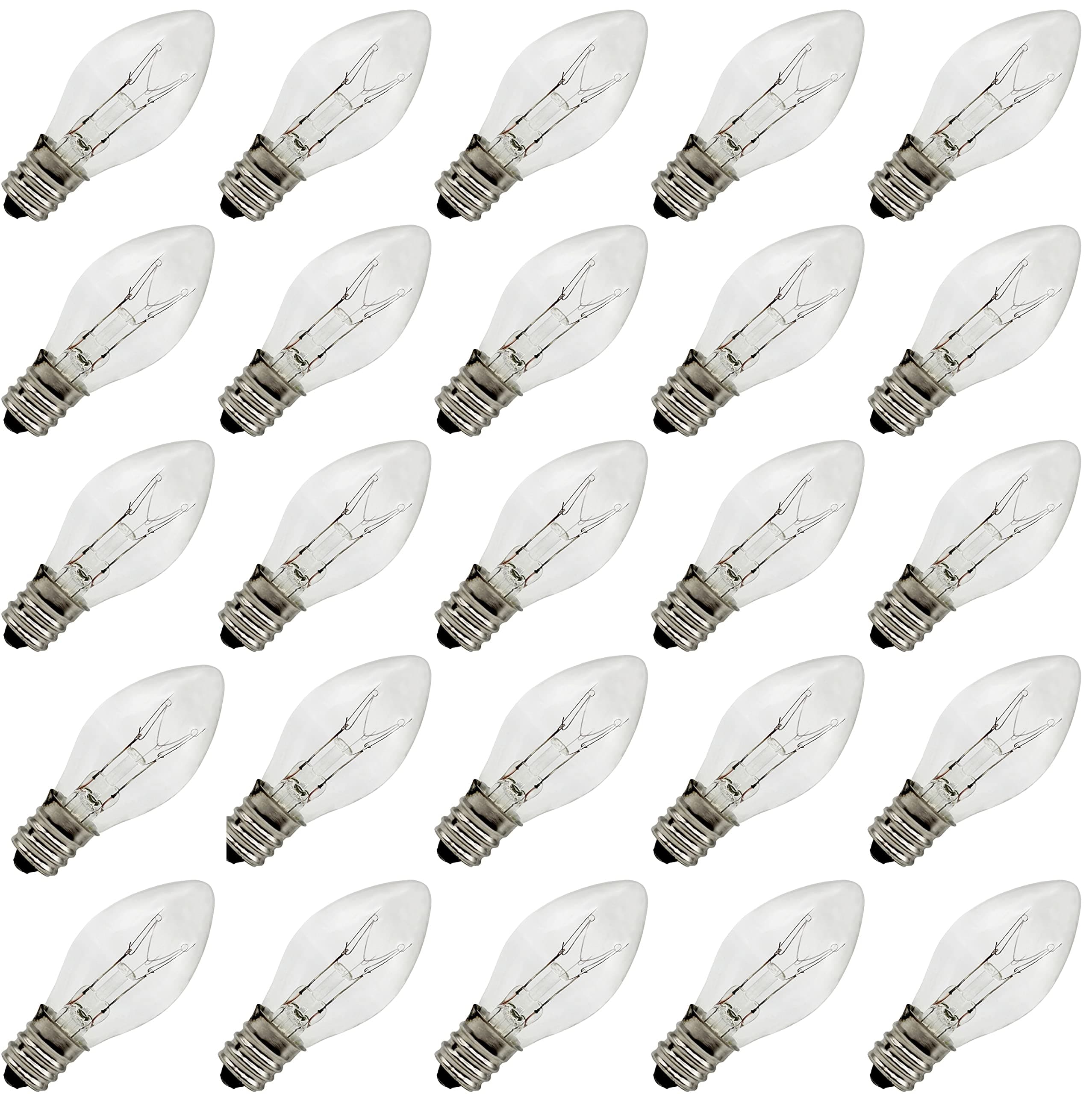 Creative Hobbies® Box of 25 Clear Blinker Light Bulbs, C7 Candelabra Base,Random Blinking - Great for Night Lights and Christmas Strings | 7 Watt Candelabra Base