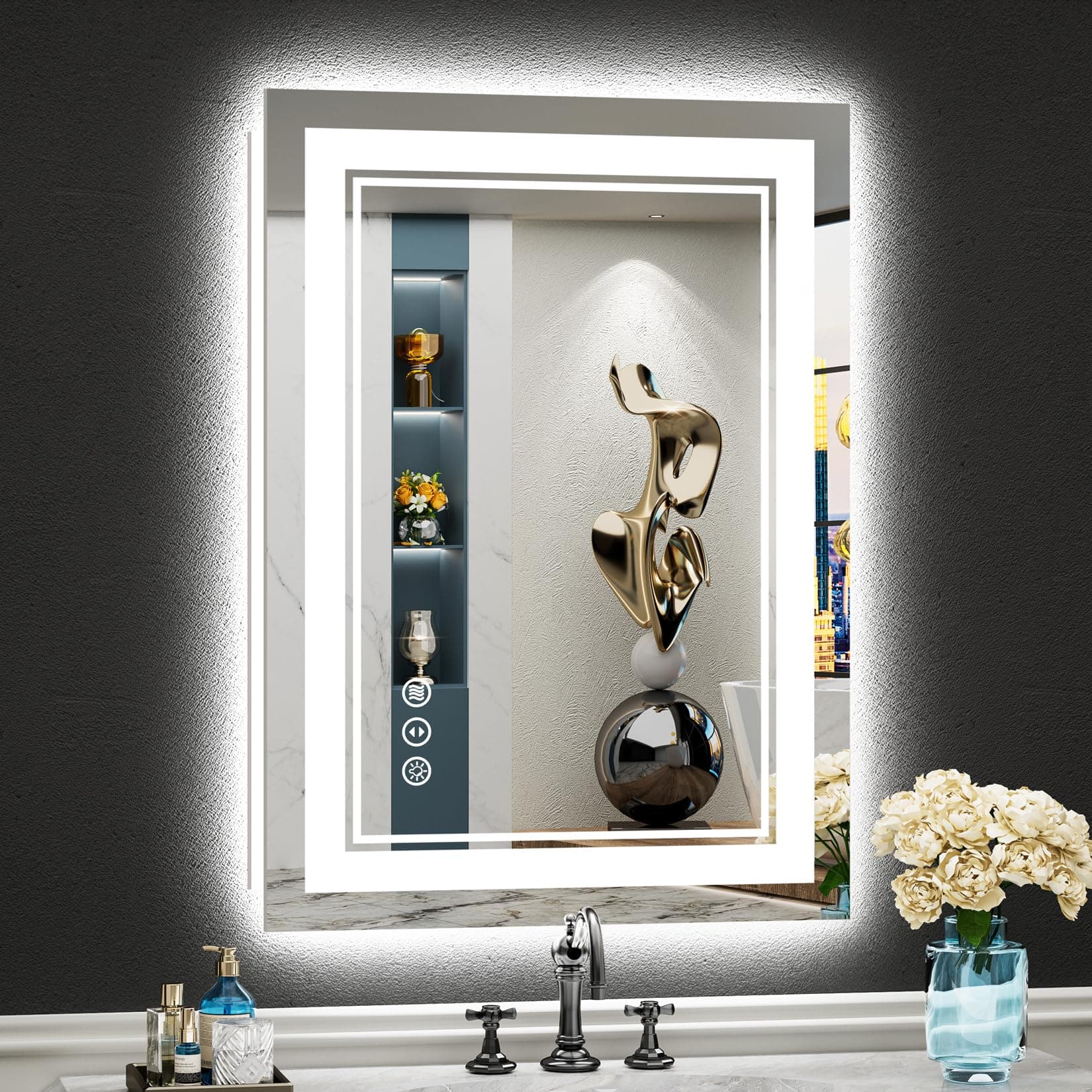 20x28 LED Bathroom Mirror with Lights, Backlit and Front Lit Anti-Fog Lighted Vanity Mirrors for Bathroom Wall, Dimmable, 3-Color Light, Memory, Shatter-Proof, HD Tempered Glass, CRI＞90