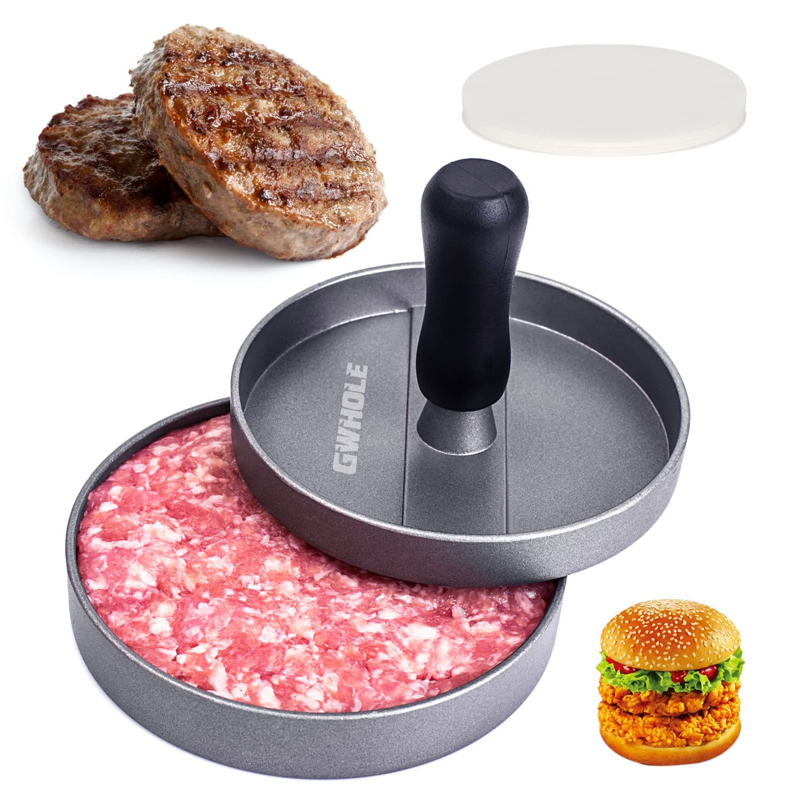 Non Stick Burger Press + 100 Wax Discs, Ideal for BBQ
