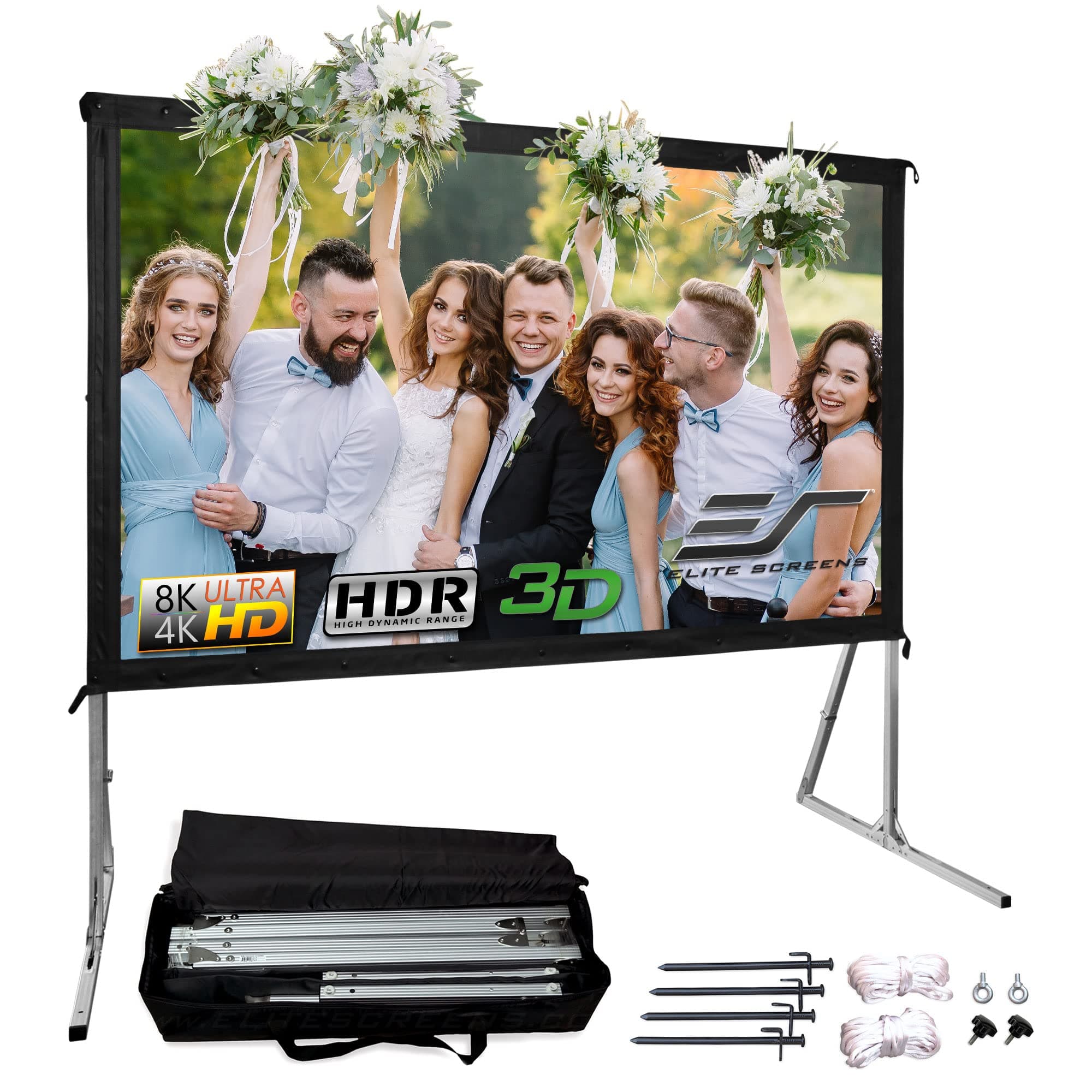Elite Screens Yard Master 2, 90-inch Indoor Outdoor Portable Fast Folding Projector Screen with Stand 16:9, 8K 4K Ultra HD 3D Movie Theater Cinema 90” Foldable Rear Projection Screen, OMS90HR3