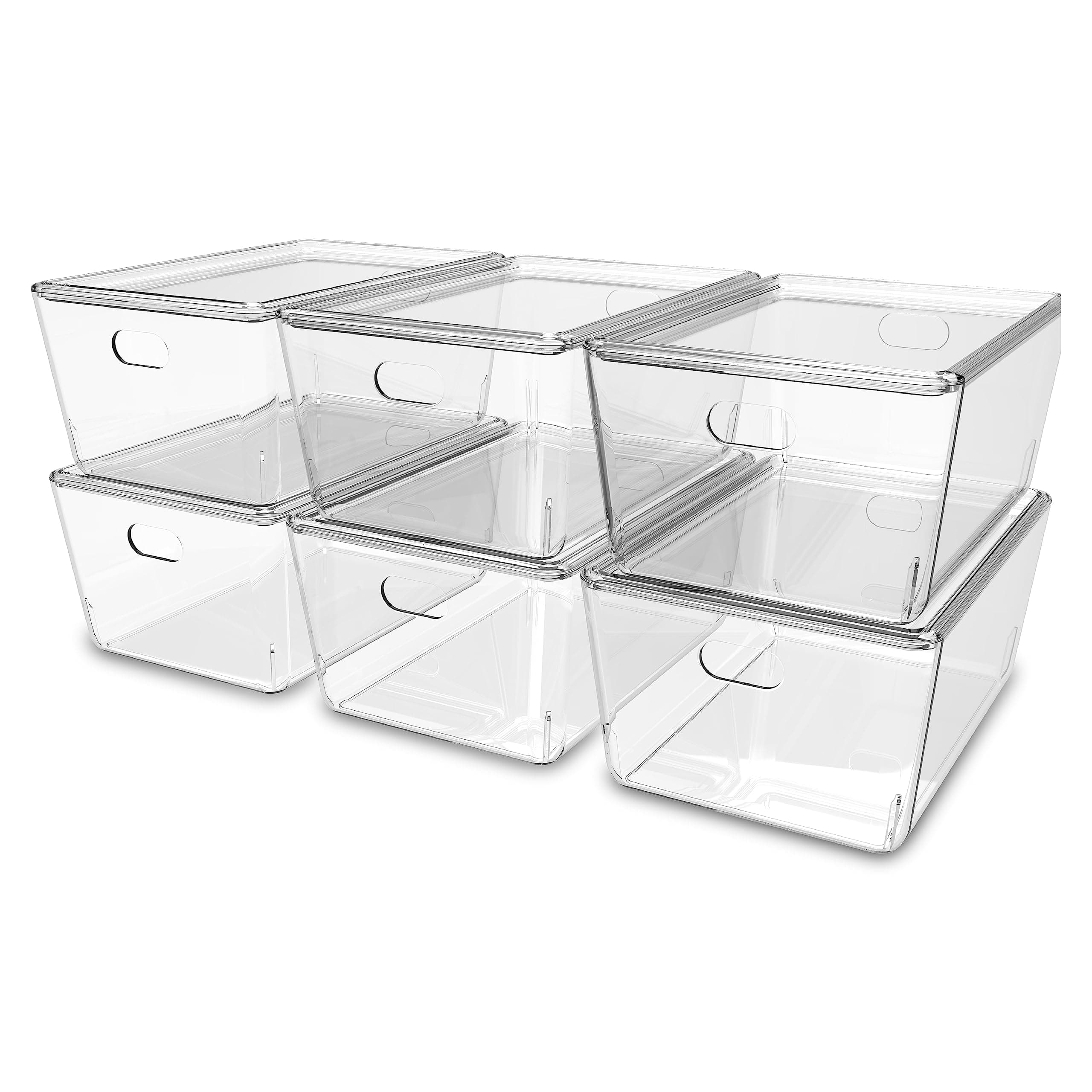 KOLORR Transparent Baskets for Storage with Lid Medium-4Liter | Multipurpose Clear Container | Organiser Plastic Box with Handle for wardrobe clothe Makeup closet Stationary | Pack of 6