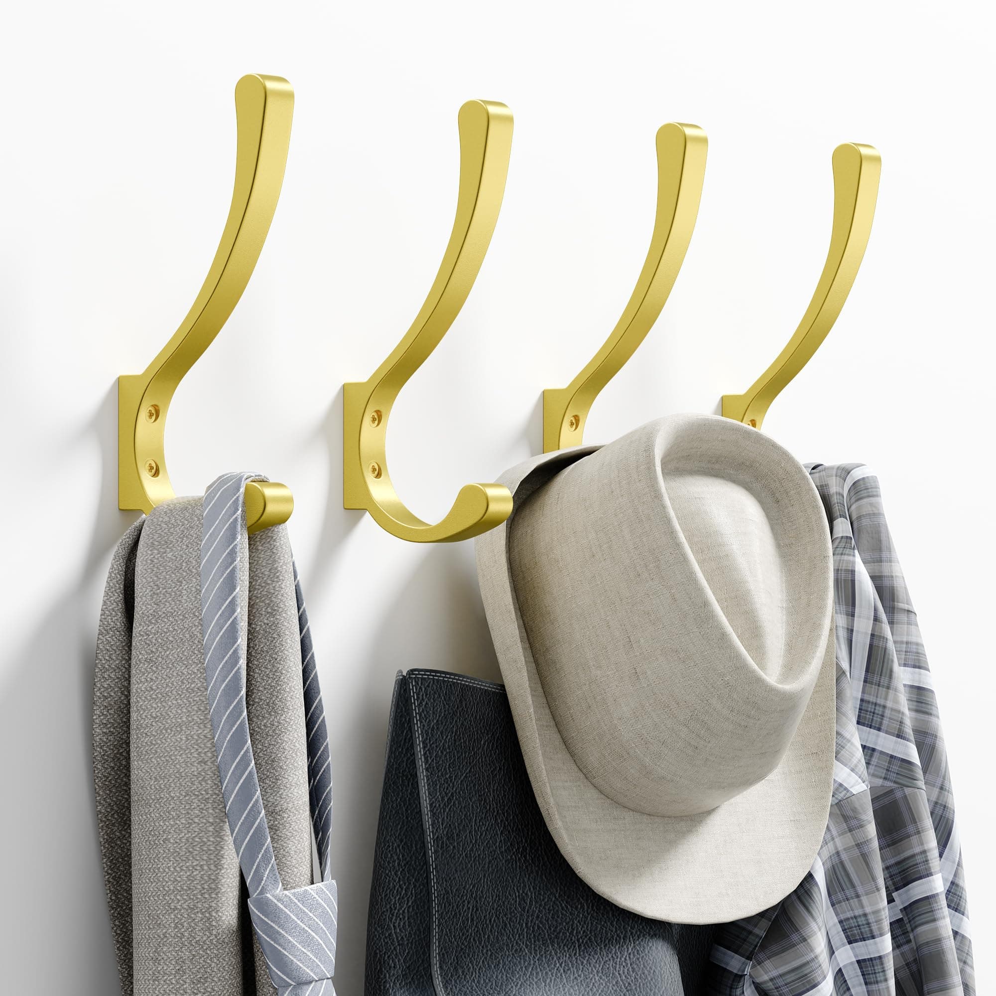 4 Pack Gold Large Wall Hooks For Hanging Heavy Duty, Coat Hooks For Wall, Coat Hanger Hooks Wall Mounted, Wall Mounted Bag Hooks, Screw In Hooks, Metal Wall Hooks For Hanging Coats, Backpack, Purse