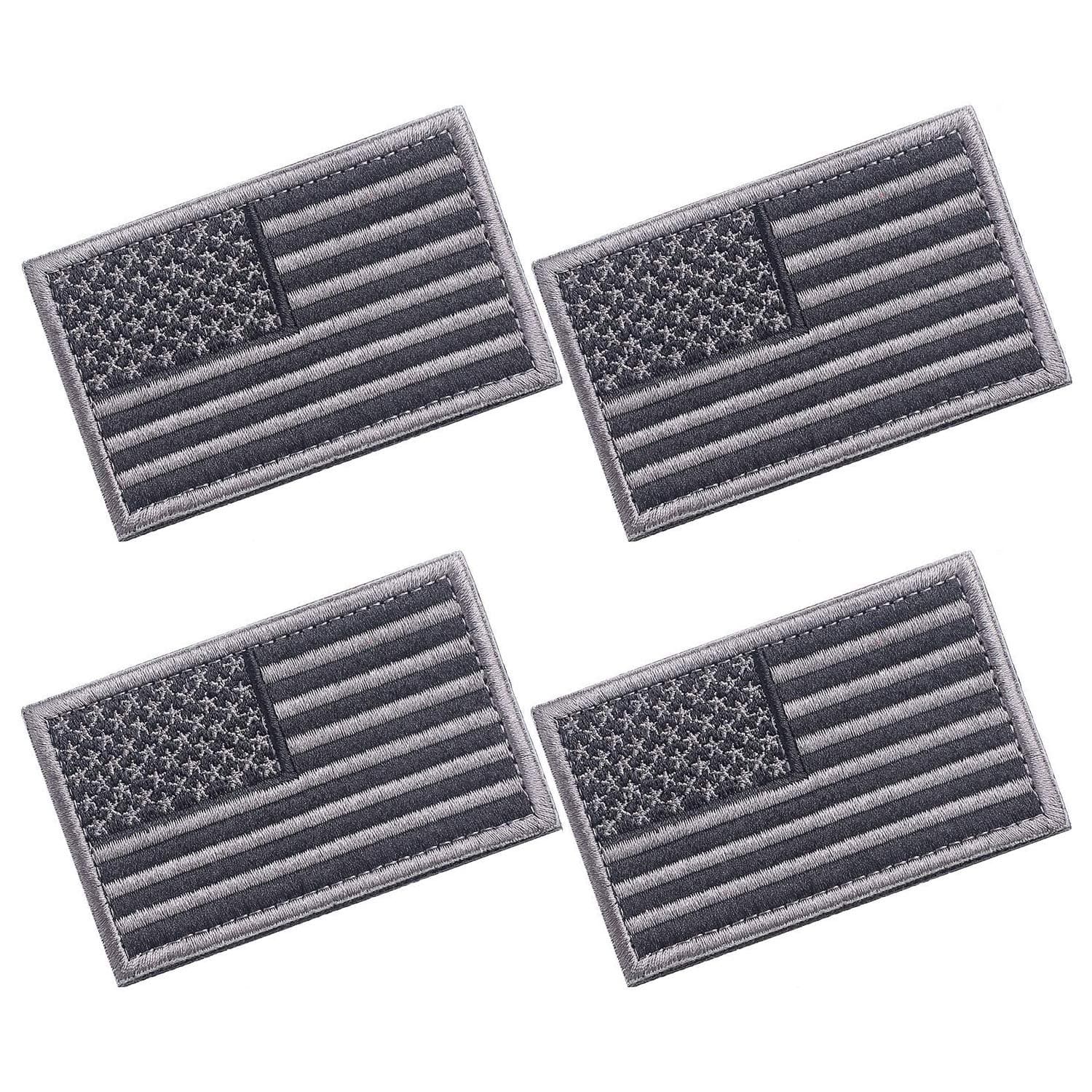4 Pieces American Flag Patch 3.2 X 2.0 Inch Tactical USA Flag Patch Embroidered Cloth Sew on US Flag Patch (Black+Silver Grey)