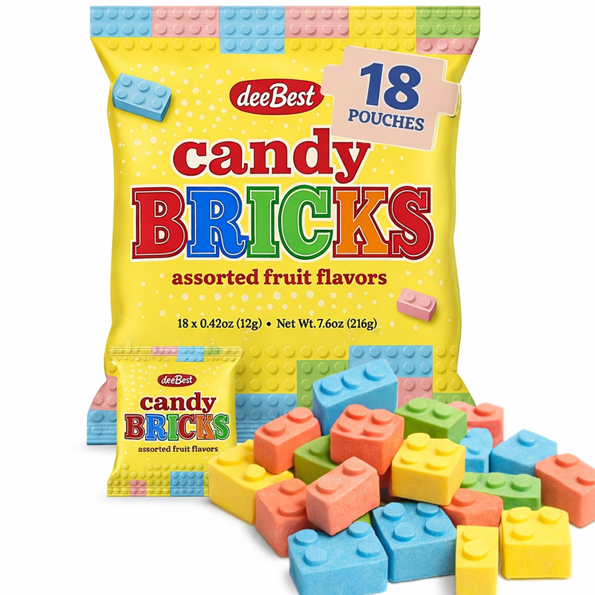 Candy Brix Building Brick Candy Assortment - 18 Party Favor Bags Assorted Fruit Flavors Fun and Perfect for Candy Lovers of All Ages Make Your Event Sweet with These Irresistible Party Favors