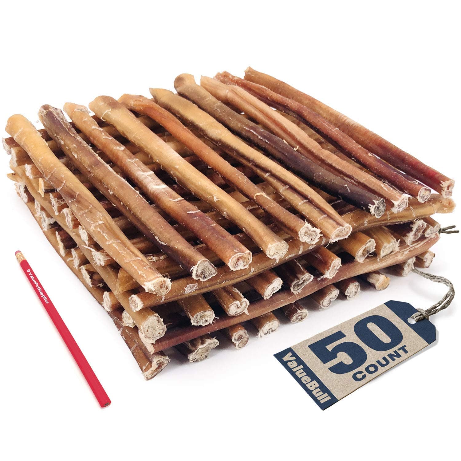 ValueBull Bully Sticks, Thick 12 Inch, Low Odor, 50 Count - All Natural Dog Treats, 100% Beef Pizzles, Single Ingredient Rawhide Alternative