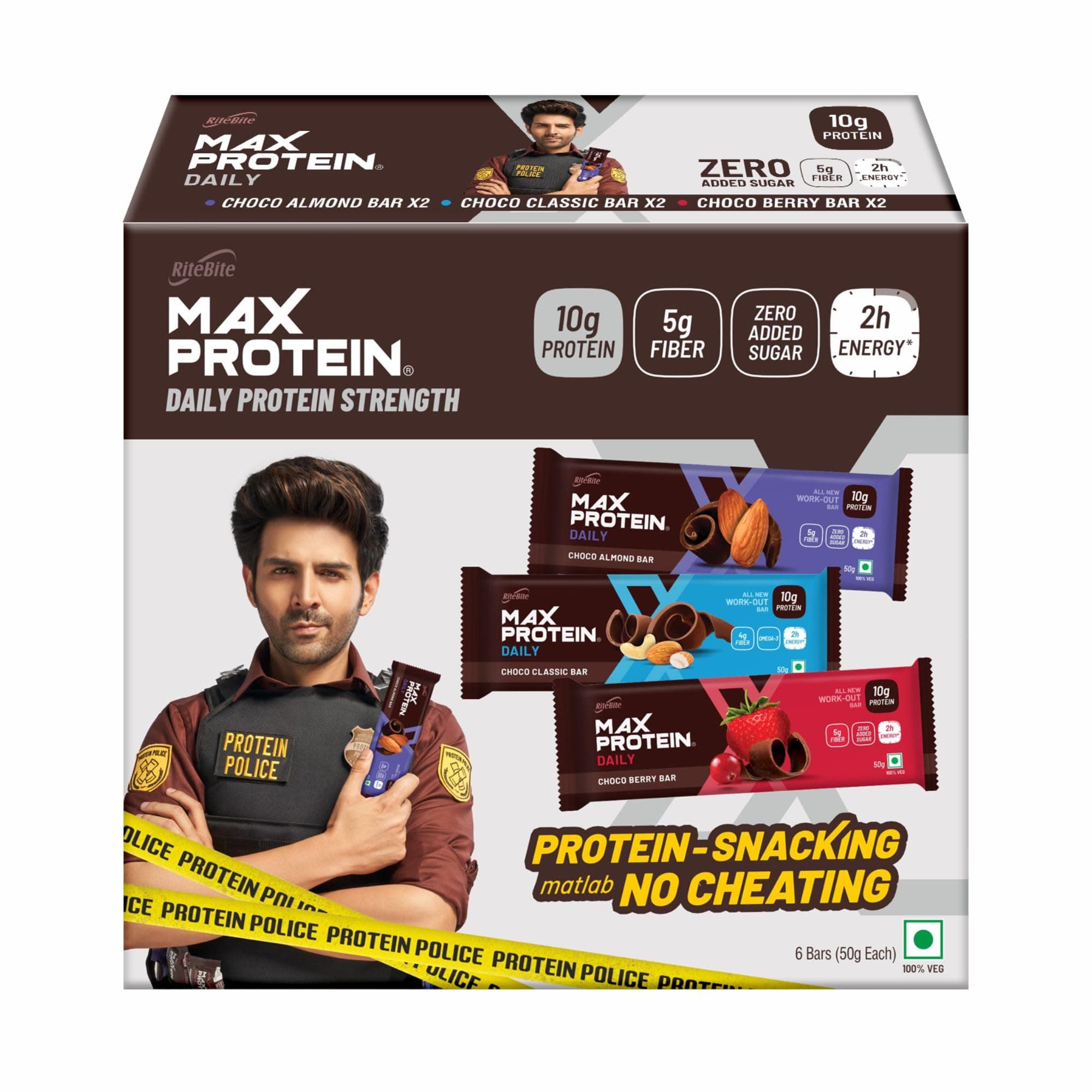 Daily Assorted Protein Bars with 10g Protein, 5g Fiber & 21 Vit. & Minerals | 0 Added Sugar, No Cholesterol & Trans Fat For Upto 2h of Energy, Healthy Snack, 50g (Pack of 6)