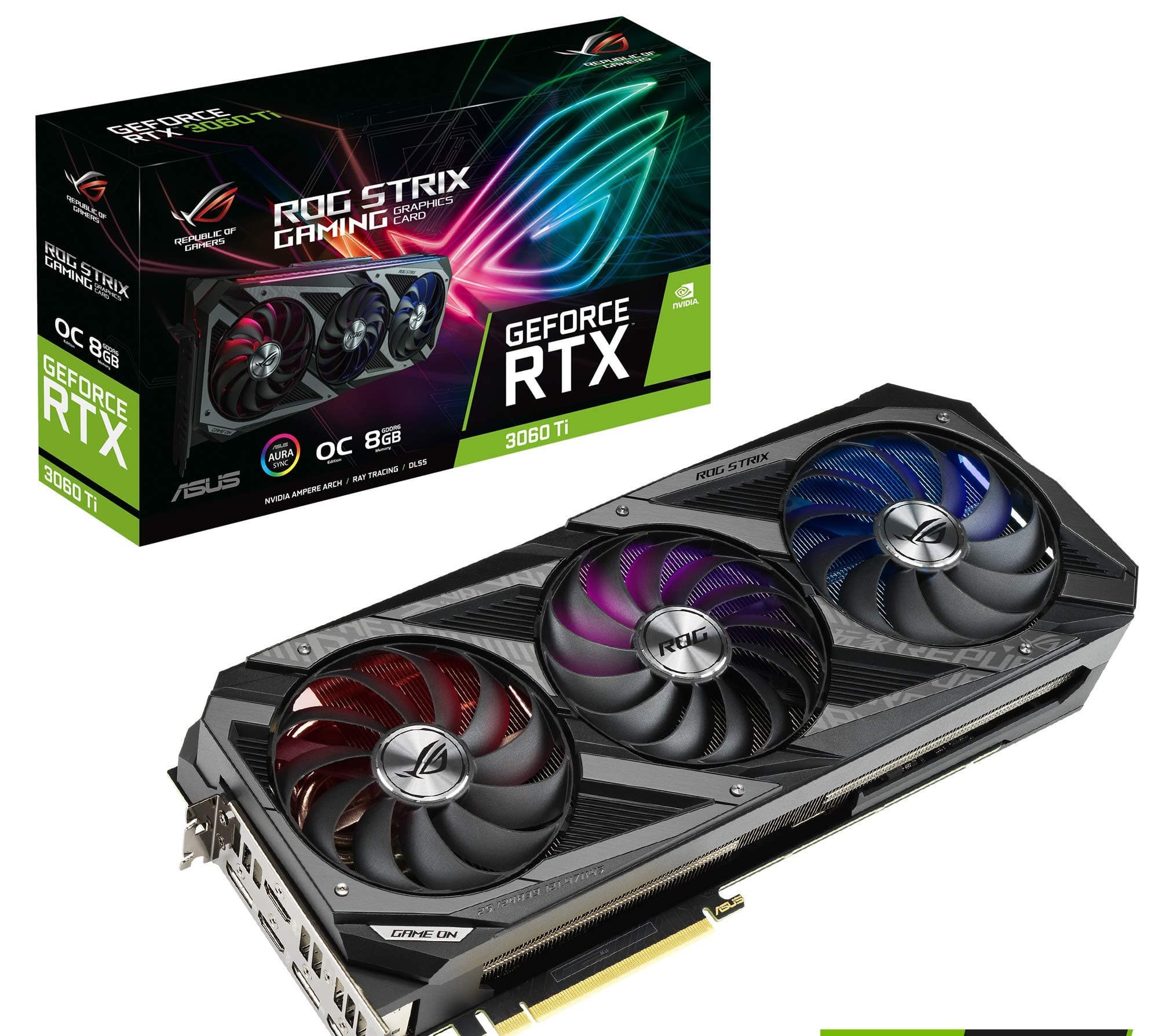 ROG Strix NVIDIA GeForce RTX 3060 Ti OC Edition Gaming Graphics Card (PCIe 4.0, 8GB GDDR6, HDMI 2.1, DisplayPort 1.4a, Axial-tech Fan Design, 2.9-Slot, Super Alloy Power II, GPU Tweak II)