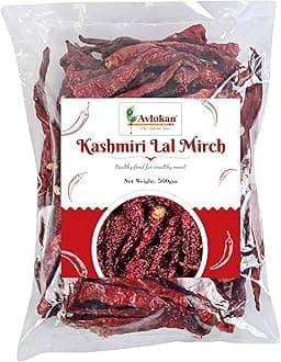 Avlokan Kashmiri Stemless Red Chilli 500 Gram- 100% Natural, Hot & Spicy Dried Red Chilli | Kashmiri Sabut Lal Mirch Kashmiri Stemless Red Chilli, 500G