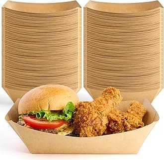 5 LB Extra Large Paper Food Trays, 100 Pack Disposable Nacho Trays Kraft Paper Food Boats Party Serving Baskets for Sandwiches Burgers Popcorns Snacks