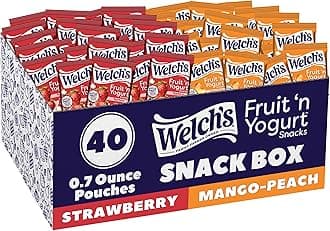 Welch's Fruit Snacks, Fruit 'n Yogurt Variety Pack, Strawberry, Mango Peach, Gluten Free, Bulk Pack, Single Serve, 0.7 oz Bags (Pack of 40)
