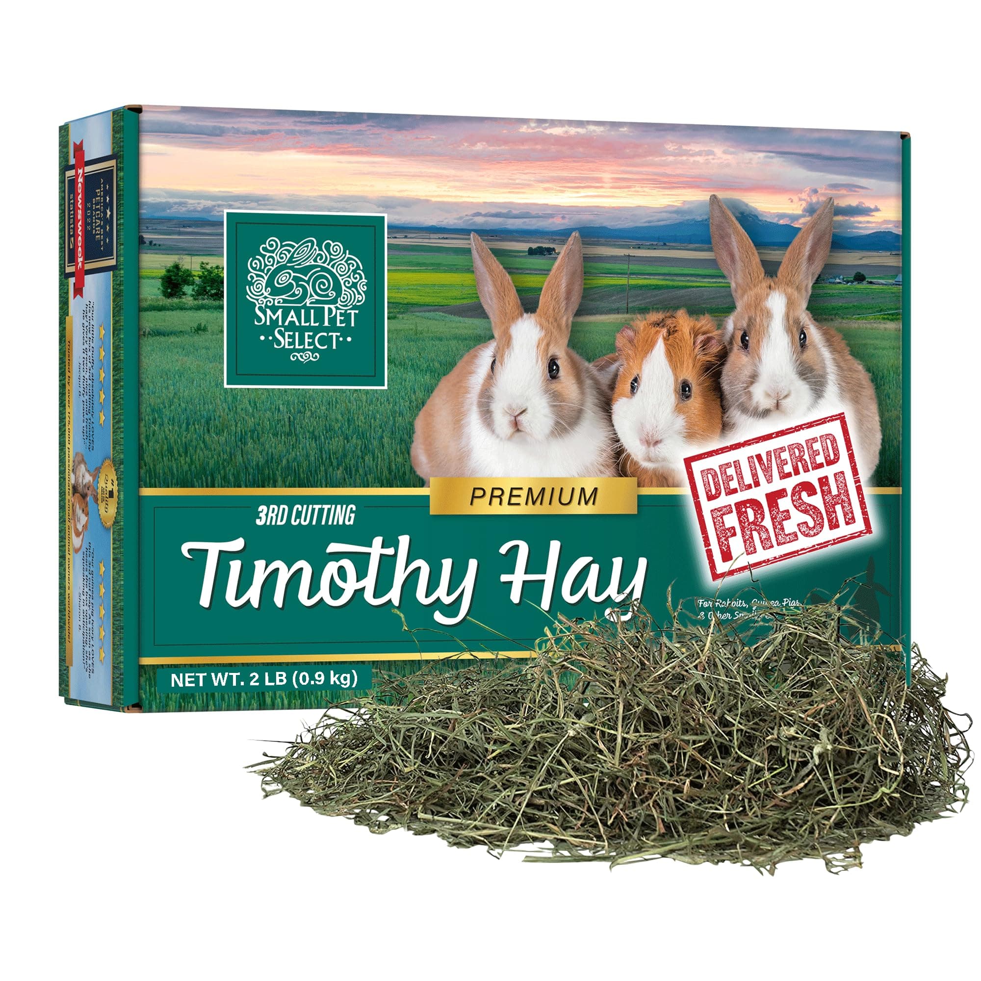 Small Pet Select 3rd Cutting Super Soft Timothy Hay Pet Food for Picky Eaters, Rabbits, Guinea Pigs, and Other Small Animals, Easy to Store Box, 2lb (0.91kg)