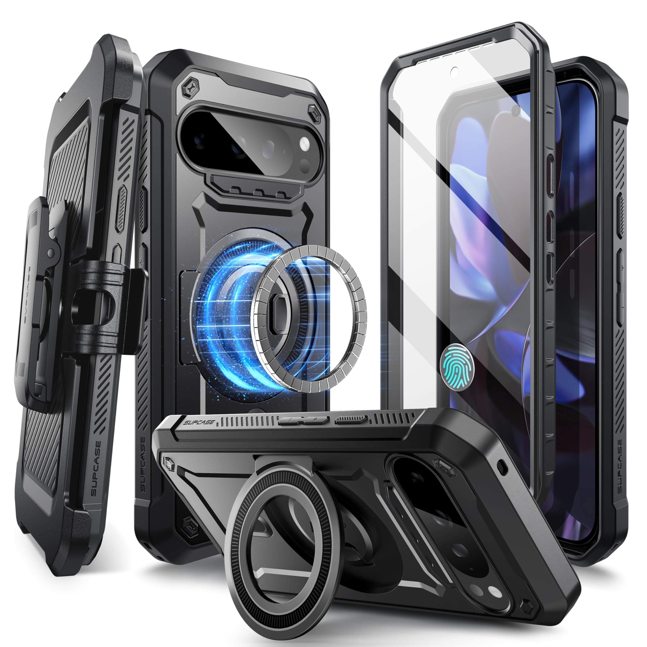 for Google Pixel 9/9 Pro Case with Stand (UBPro Mag), [Support MagSafe] [Built-in Screen Protector & Belt Clip] [Military-Grade Protection] Magnetic Phone Case for Pixel 9/9 Pro, Black