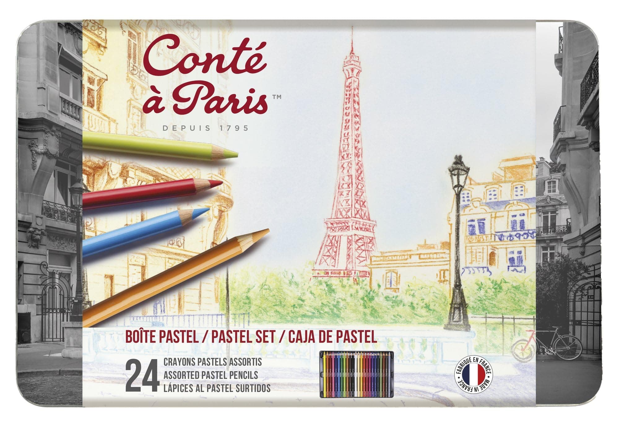 Conte a Paris Pastel Pencil Set - Assorted ,Black/Green/Grey/Yellow,(Set of 24)
