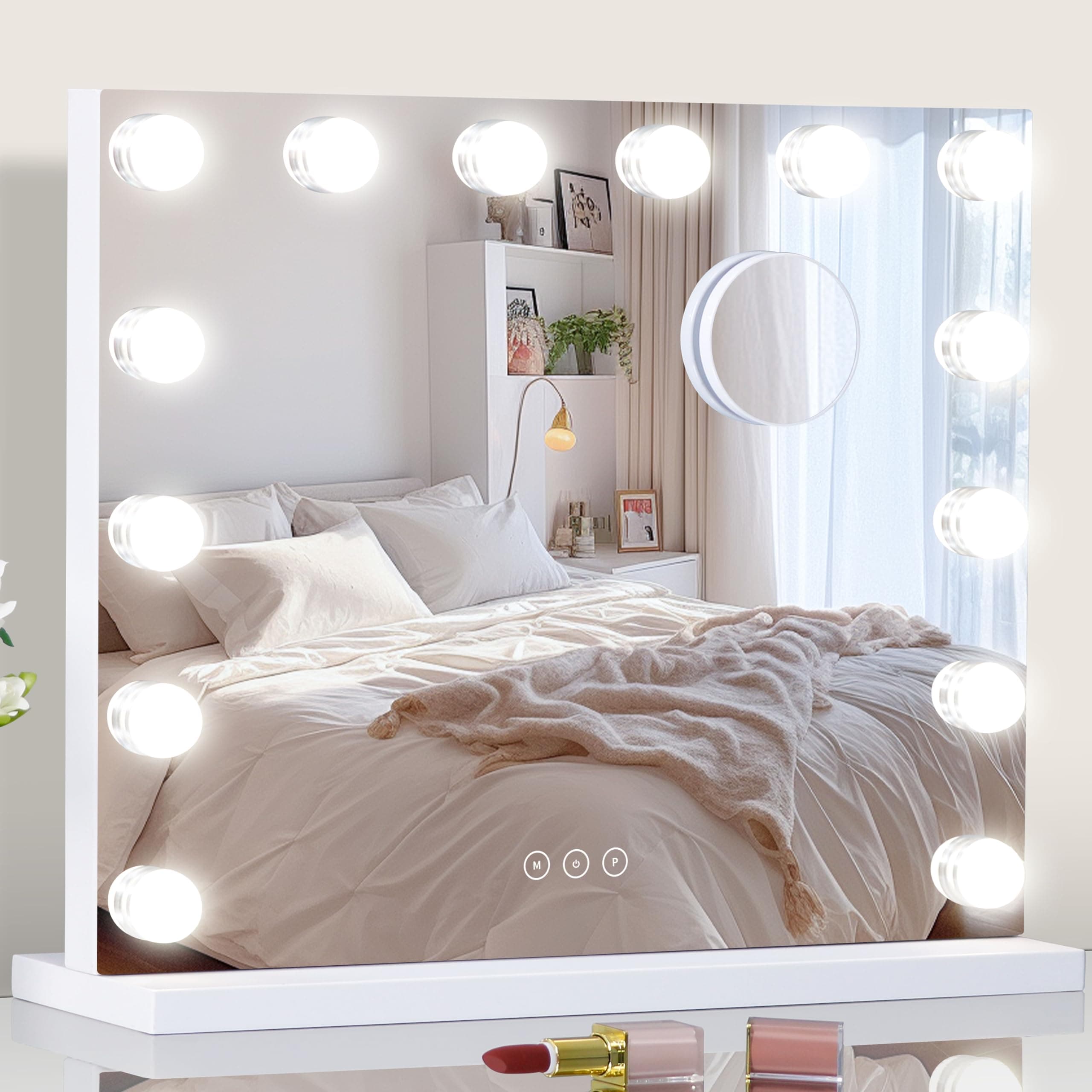 NUSVAN Vanity Mirror with Lights Lighted Makeup Mirror with Dimmable LED Bulbs,3 Color Lighting Modes,USB Charging Port Touch Control,Sturdy Metal Frame Design,White (50x40cm, 4.70)