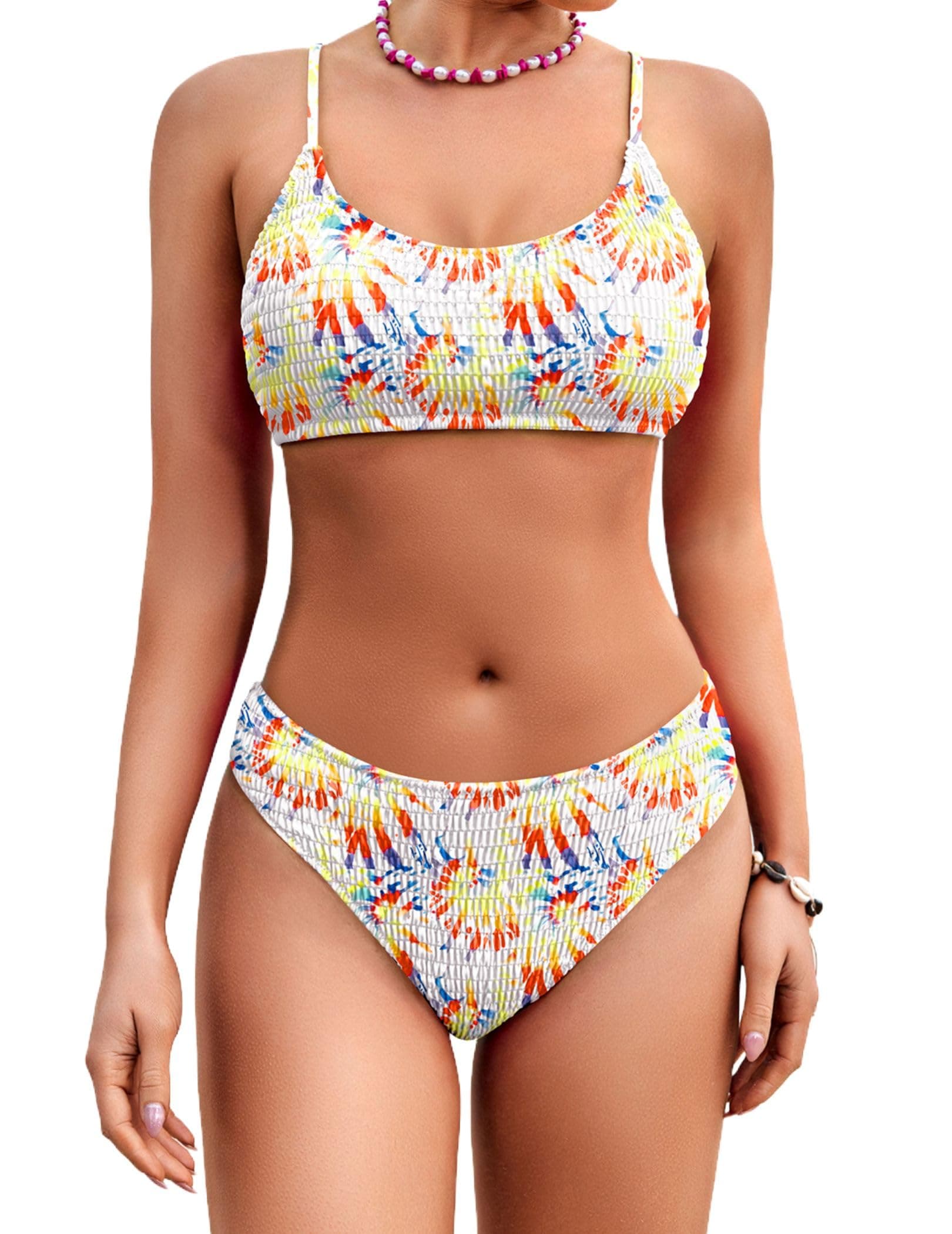 AI'MAGE Womens Two Piece Bikini Sets Cute Mid Waisted Bathing Suits with Adjustable Spaghetti Straps Swimsuits