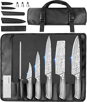 MOSFiATA Kitchen Knife Set, 10 Pcs Japanese Stainless Steel Knife Sets for Kitchen with Oxford cloth storage bag with Knife Sharpening Rod, Dishwasher Safe, For Outdoor