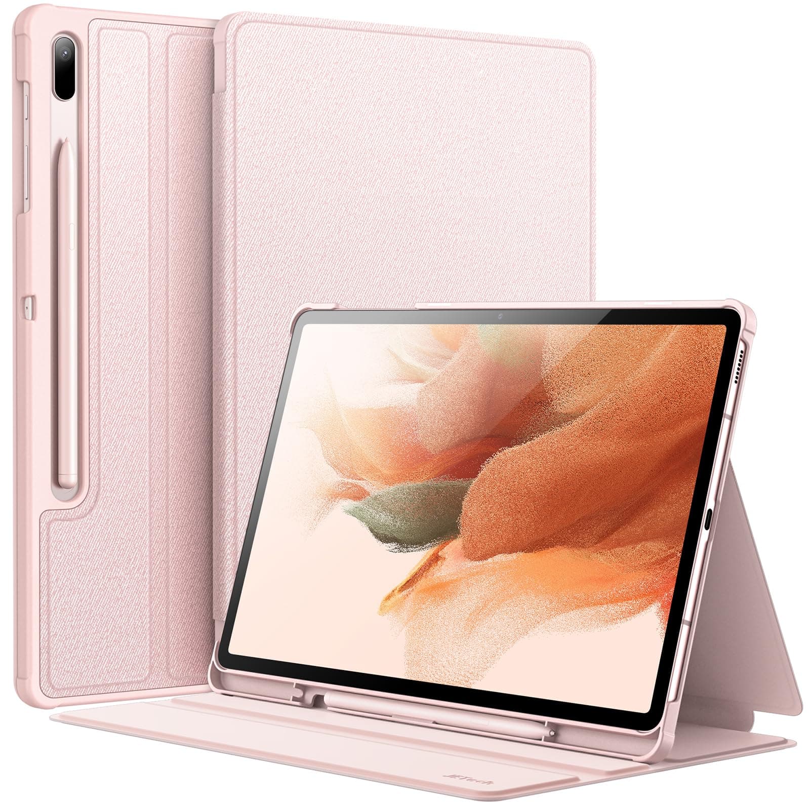 Case for Samsung Galaxy Tab S8 Plus 2022 / S7 FE 2021 / S7 Plus 2020 12.4-Inch with S Pen Holder, Slim Folio Stand Protective Tablet Cover, Multi-Angle Viewing (Pink Gold)