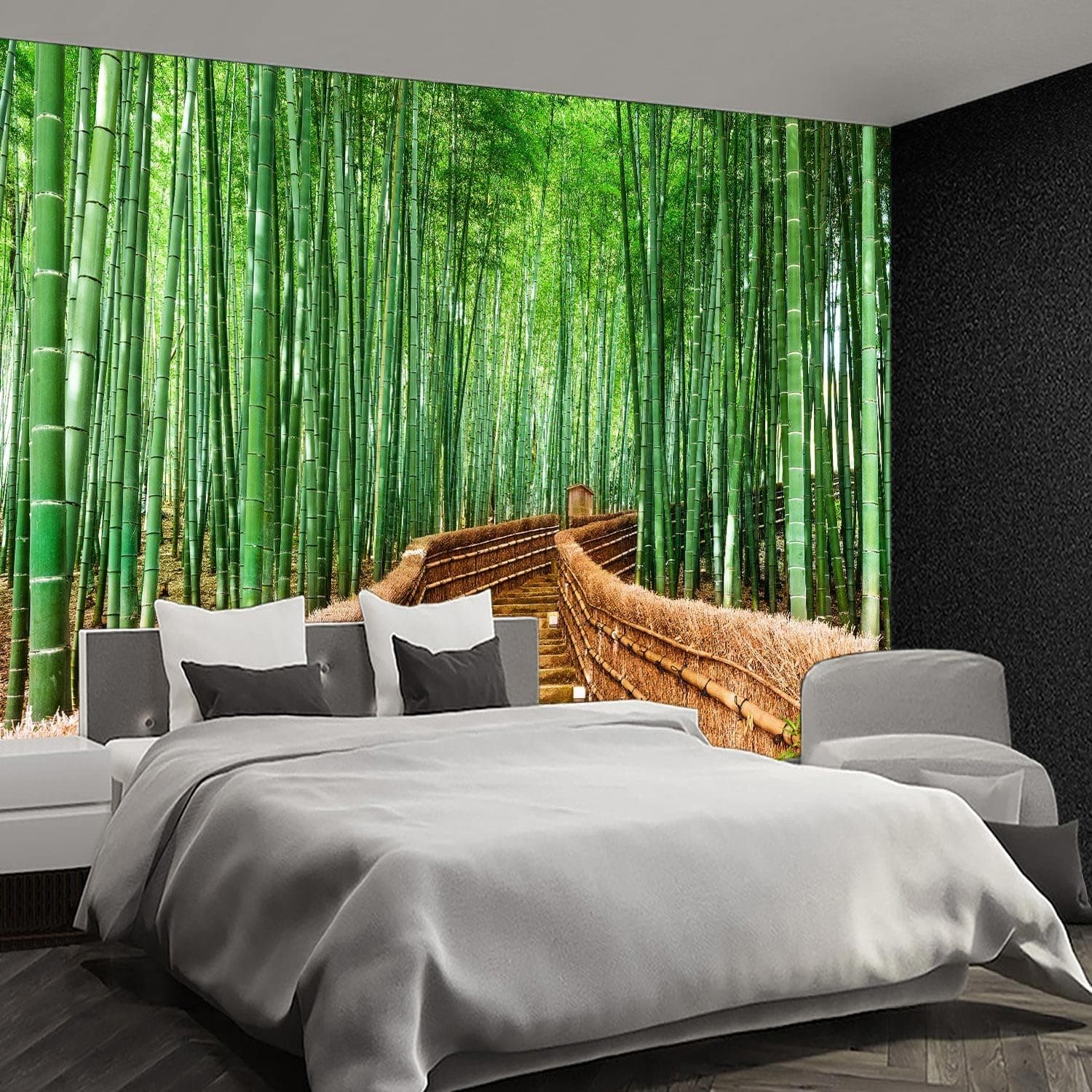 Bamboo Forest Path Large Wallpaper, Natural Scenery Removable Self-Adhesive Mural Wall Stickers,for Children's Room Dining Bedroom Living Dining Room Wall Decor,169.3" W x 118.2" H-PVC