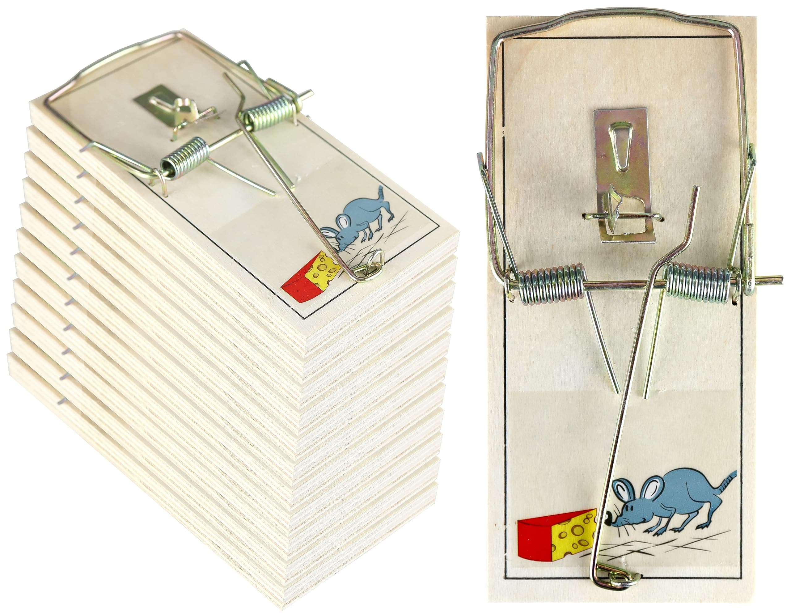 12-Pack Rat Trap Bulk Set - Reliable Double Spring Mechanism with Sturdy Wood Base and Metal Plate for Indoor and Outdoor Quick Strong Snap