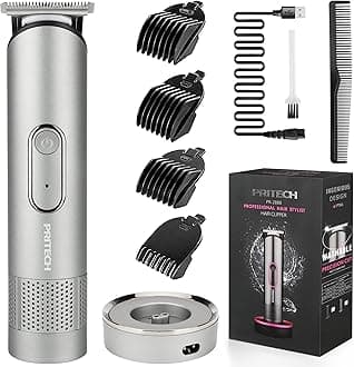 PRITECH Beard Trimmer for Men - Rechargeable Men's Electric Trimmer & Razor, Cordless Body Groomer for Face, Neck, Groin & Manscaping, Includes Standing Charging Dock, Ideal Gift for Men, Gray