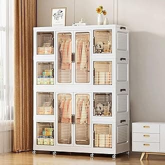 Large Portable Kids Wardrobe Closet Organizer with Magnetic Doors, Foldable Closet Organizers and Storage for Living Room, Bedroom, Dorm, Easy Assembly (8 Cubes & 2 Hanging Rods & 16 PCS Hangers)