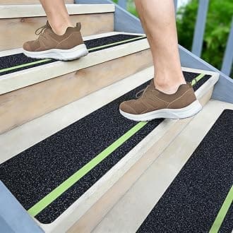 Anti Slip Traction Treads with Glow in Dark Stripe (10-Pack), 6“ X 28”, Best Grip Tape Grit Non Slip, Outdoor Non Skid Tape, High Traction Friction Abrasive Adhesive for Stairs Step
