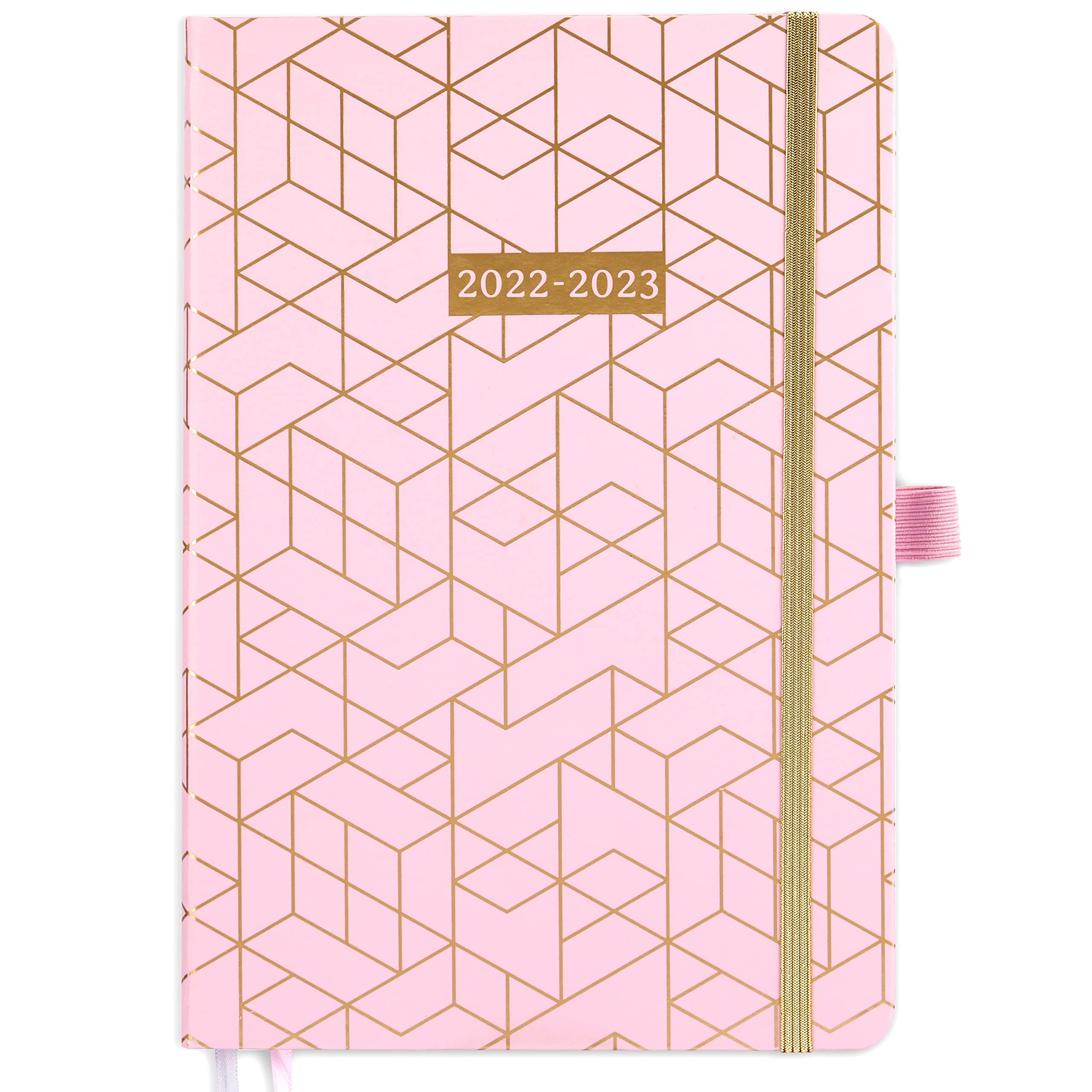 Academic Diary 2022-2023 - Mid Year Diary 2022-2023 Week to View, August 2022 - July 2023, Pen Loop, Inner Pocket, Thick Paper, 2 Bookmarks, Elastic Closure, 8.4" x 5.9", Pink Cover