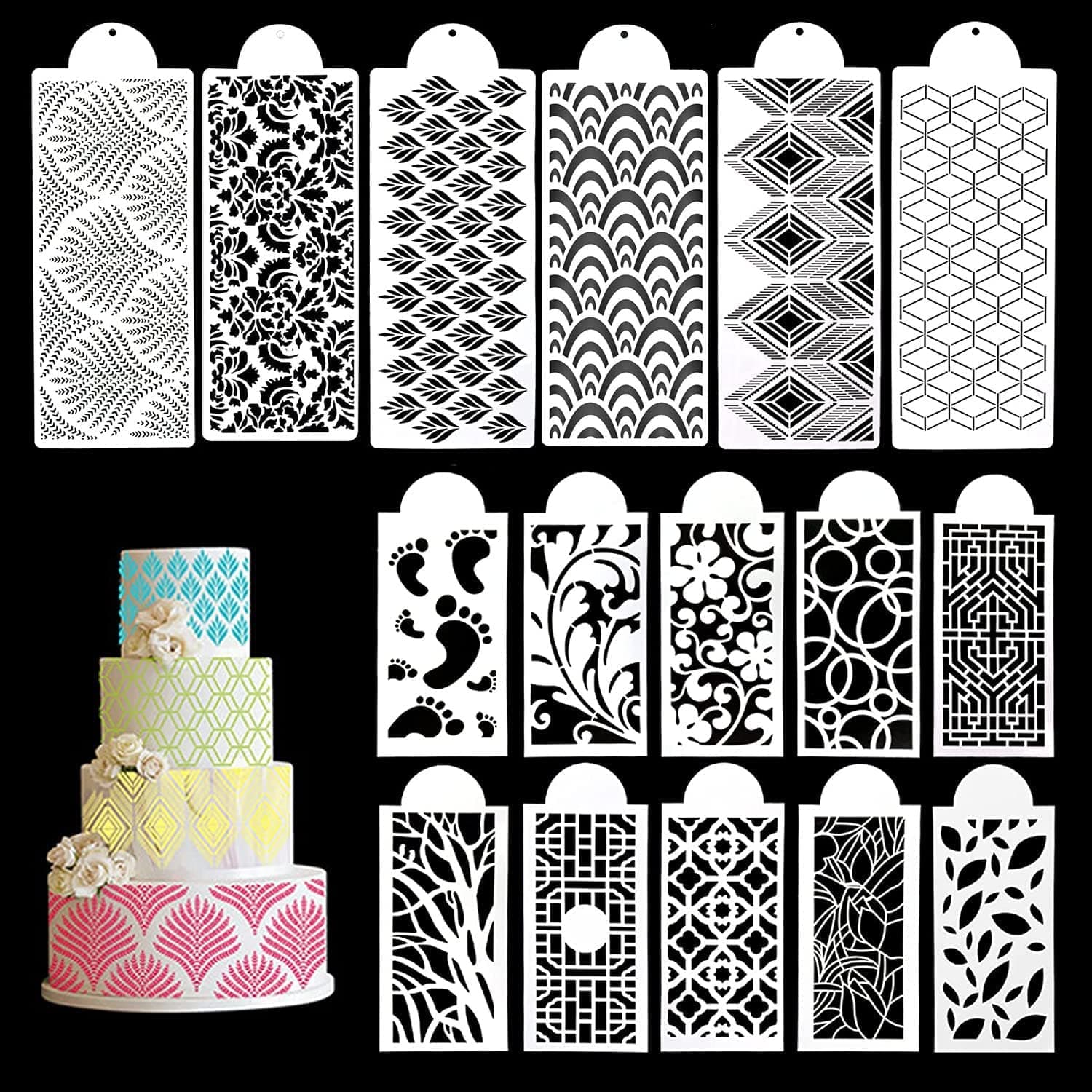 Kachi Pencil Cake Decorating Stencil - Zigzag Cake Stencils Design Templates - Pack of 16